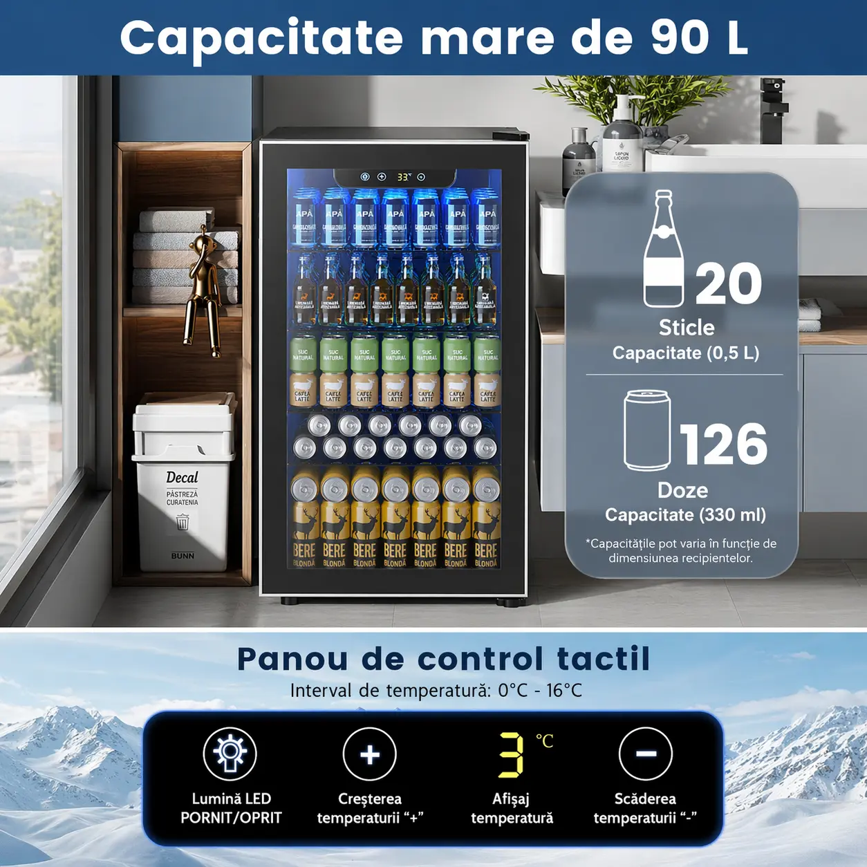 Frigider pentru băuturi cu ușă din sticlă – detaliu panou control